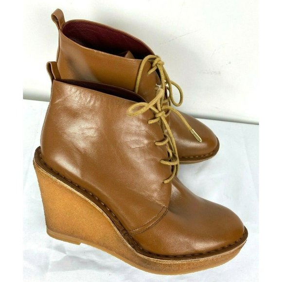 MARC BY MARC JACOBS Brown Tan Luxury Leather Wedge Women Boots Sz 40 (9.5 USA) - Picture 4 of 11
